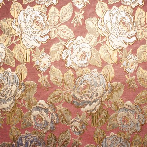 Gold & Pink Flowers Brocade Fabric by Sew Sweet 